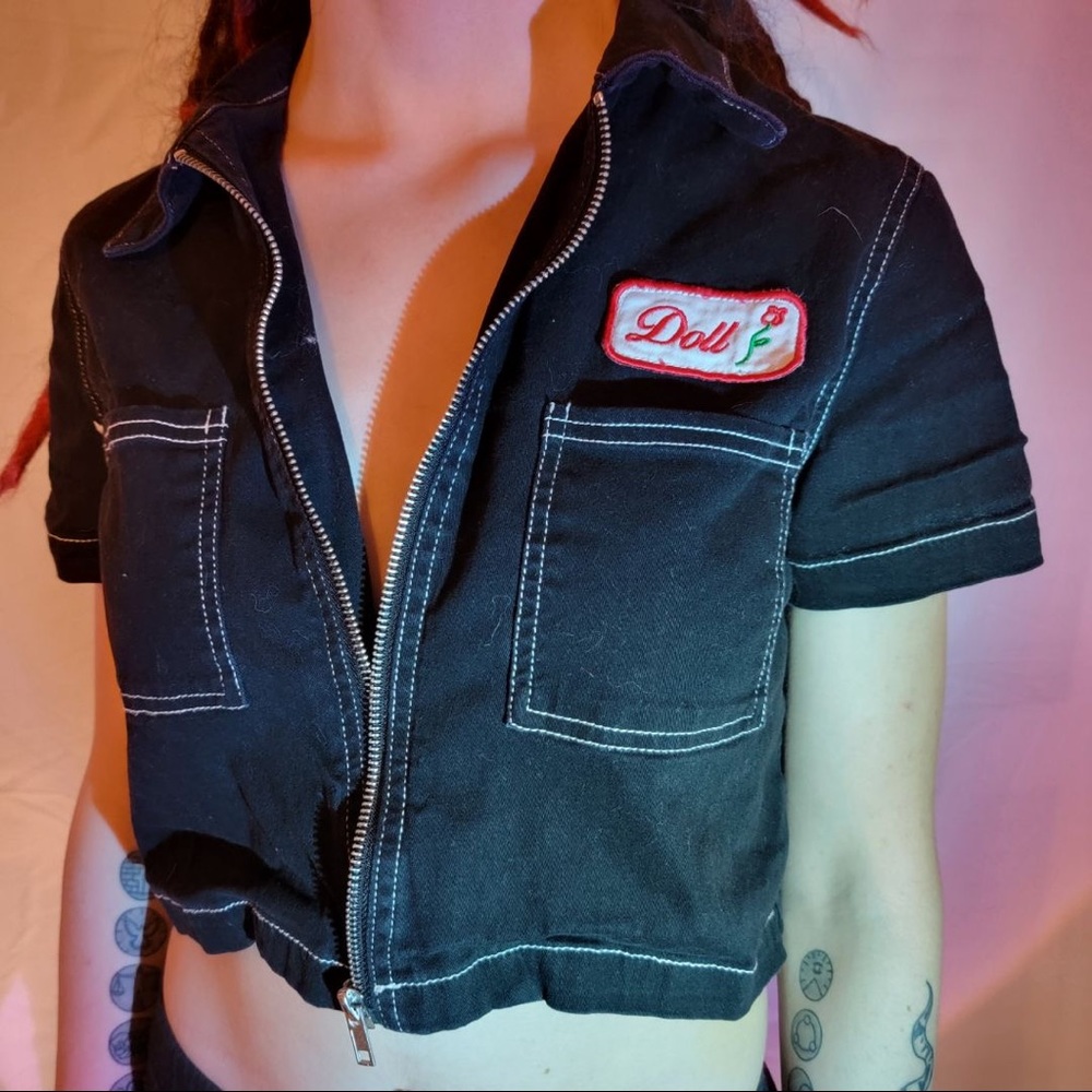 Perfect condition black crop top Jean jacket